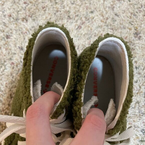 Converse Y4.5/W6.5 Sherpa EVA Platform High Top Sneakers Dark Moss Bold Mandarin - Picture 5 of 16